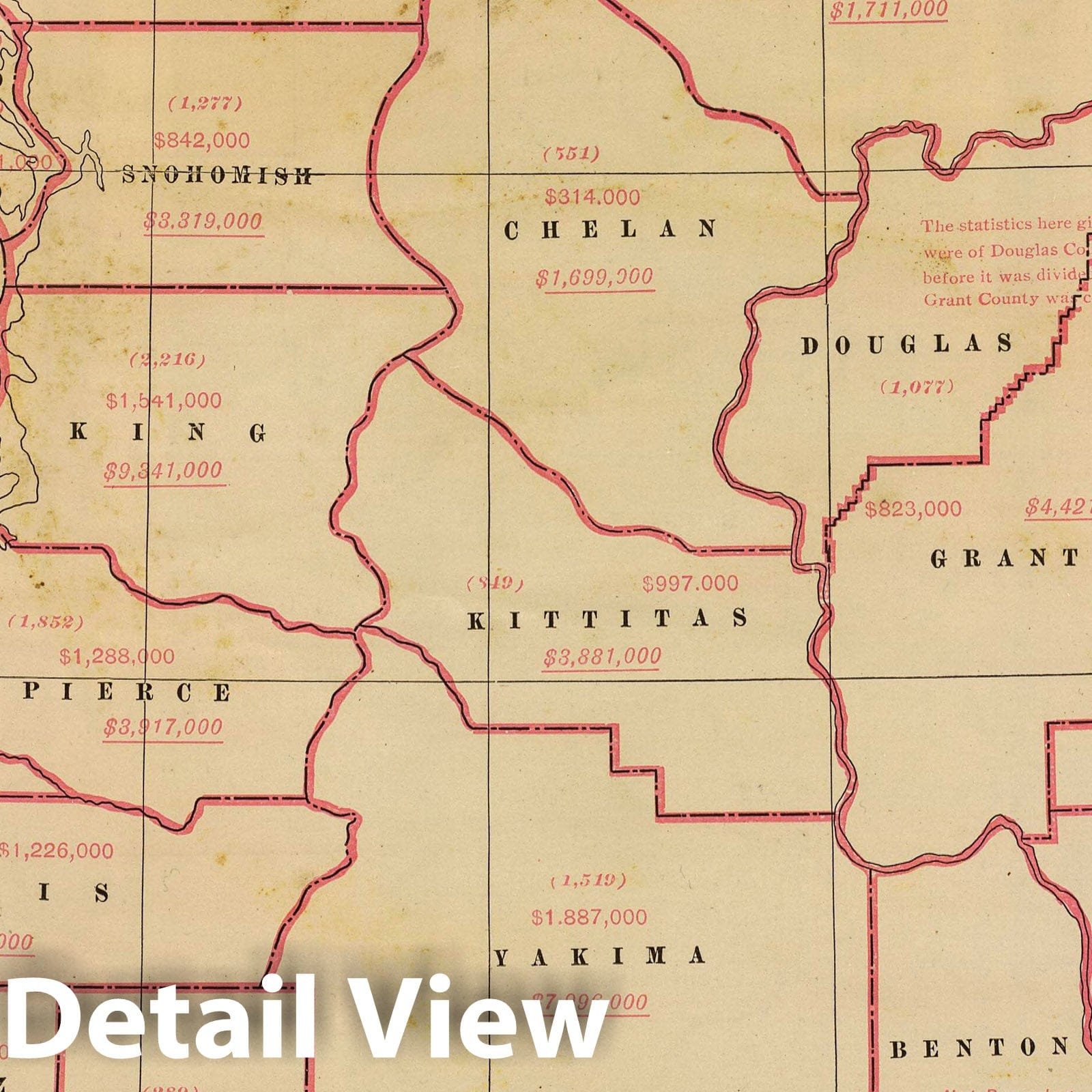 Historic Map : State Atlas Map, Washington agric, farm values, products, acreages. 1909 - Vintage Wall Art