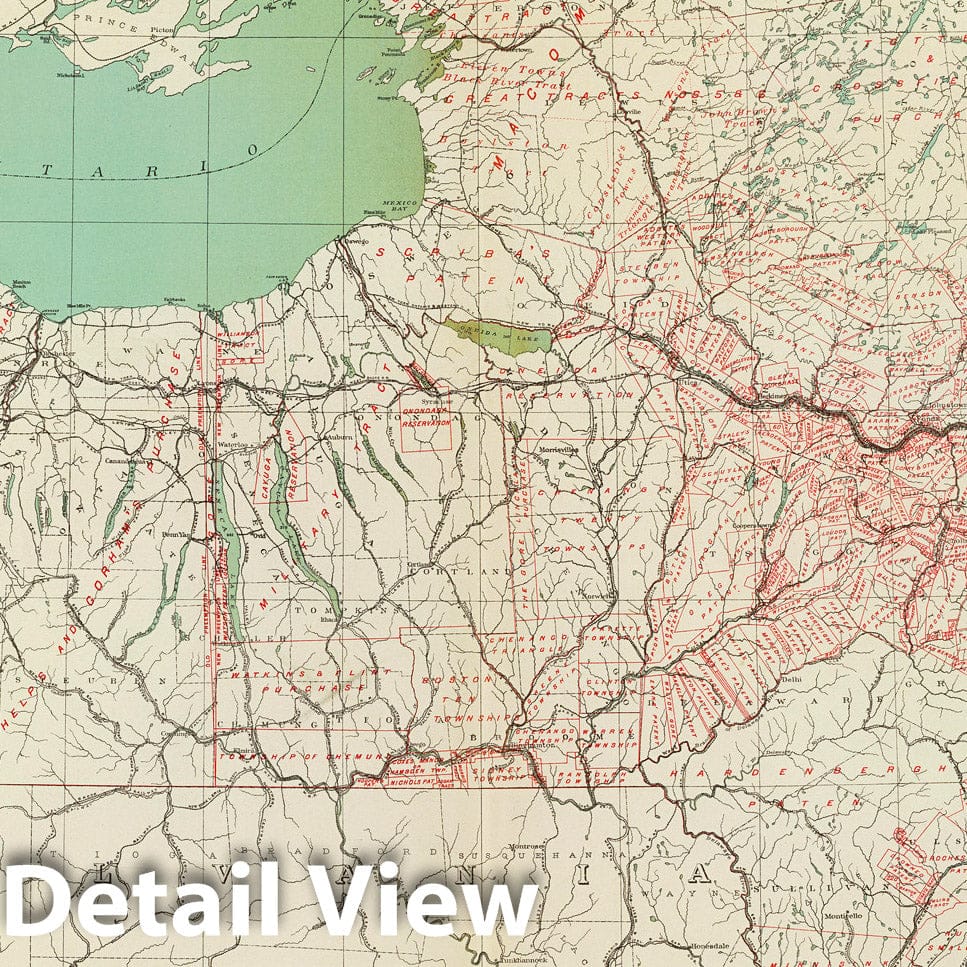 Historic Map : State Atlas Map, N.Y. land grants, patents, purchases. 1895 - Vintage Wall Art