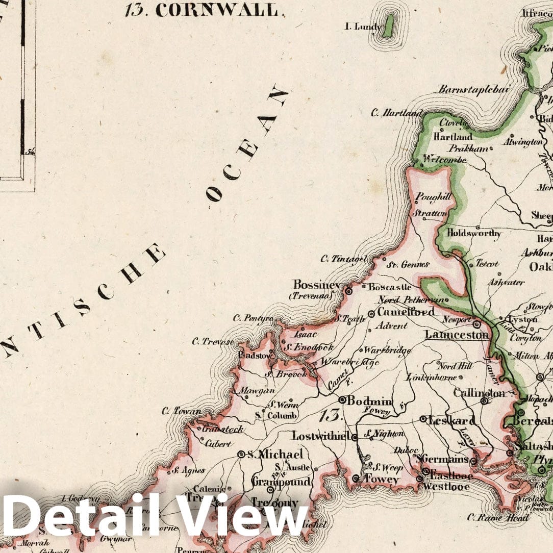 Historic Map : England, V.3:11-15:XV. Britisches Reich. A. Kon: England. a. England ab sich: Shire: 12-13 1830 , Vintage Wall Art