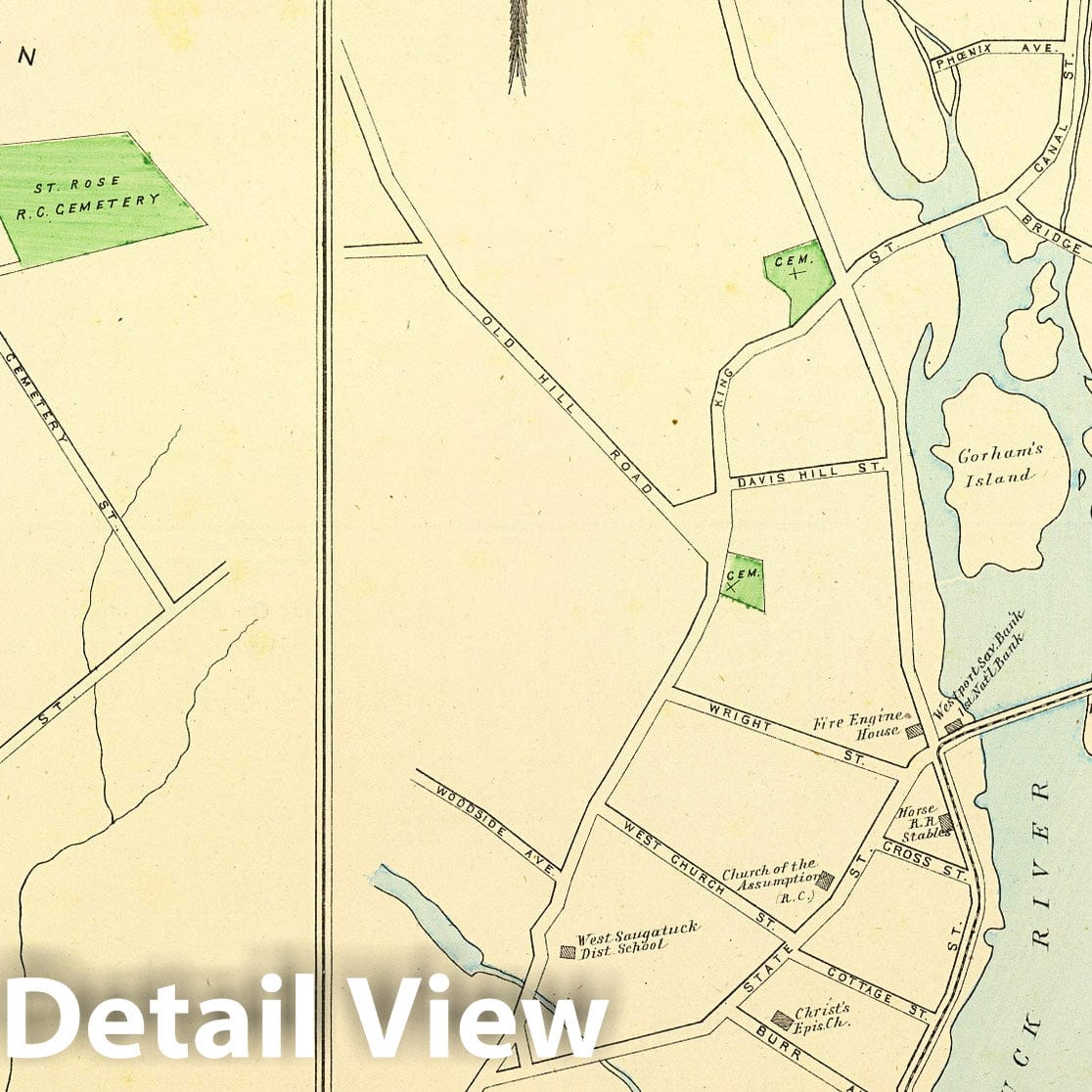 Historic Map : State Atlas Map, Westport, Sandy Hook, Rocky Glen. 1893 - Vintage Wall Art