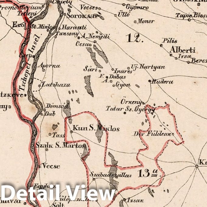 Historic Map : Austria, V.3:11-15:XII: 2. Oesterreich. C. Ungarische erbstaaten, I. Koenigr: Ungarn, Gespanschaft 11-13a 1828 , Vintage Wall Art