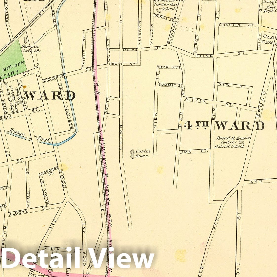 Historic Map : State Atlas Map, Meriden south. 1893 - Vintage Wall Art