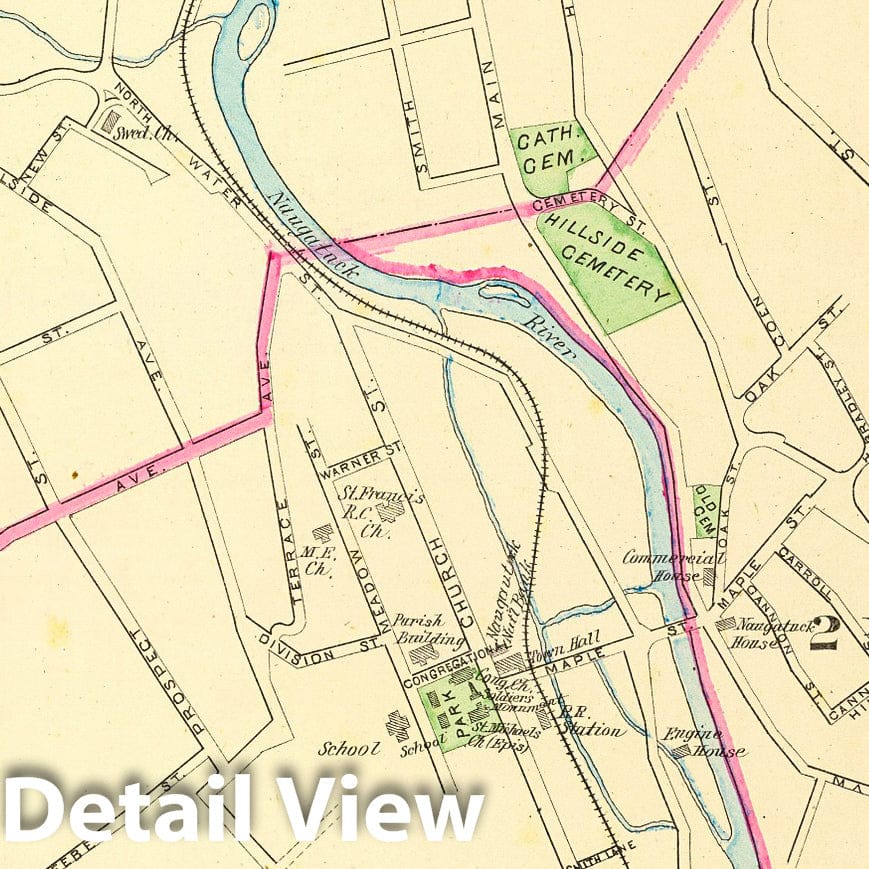 Historic Map : State Atlas Map, Naugatuck. 1893 - Vintage Wall Art