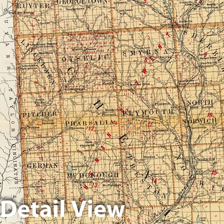 Historic Map : State Atlas Map, Madison, Chenango, Broome counties. 1895 - Vintage Wall Art