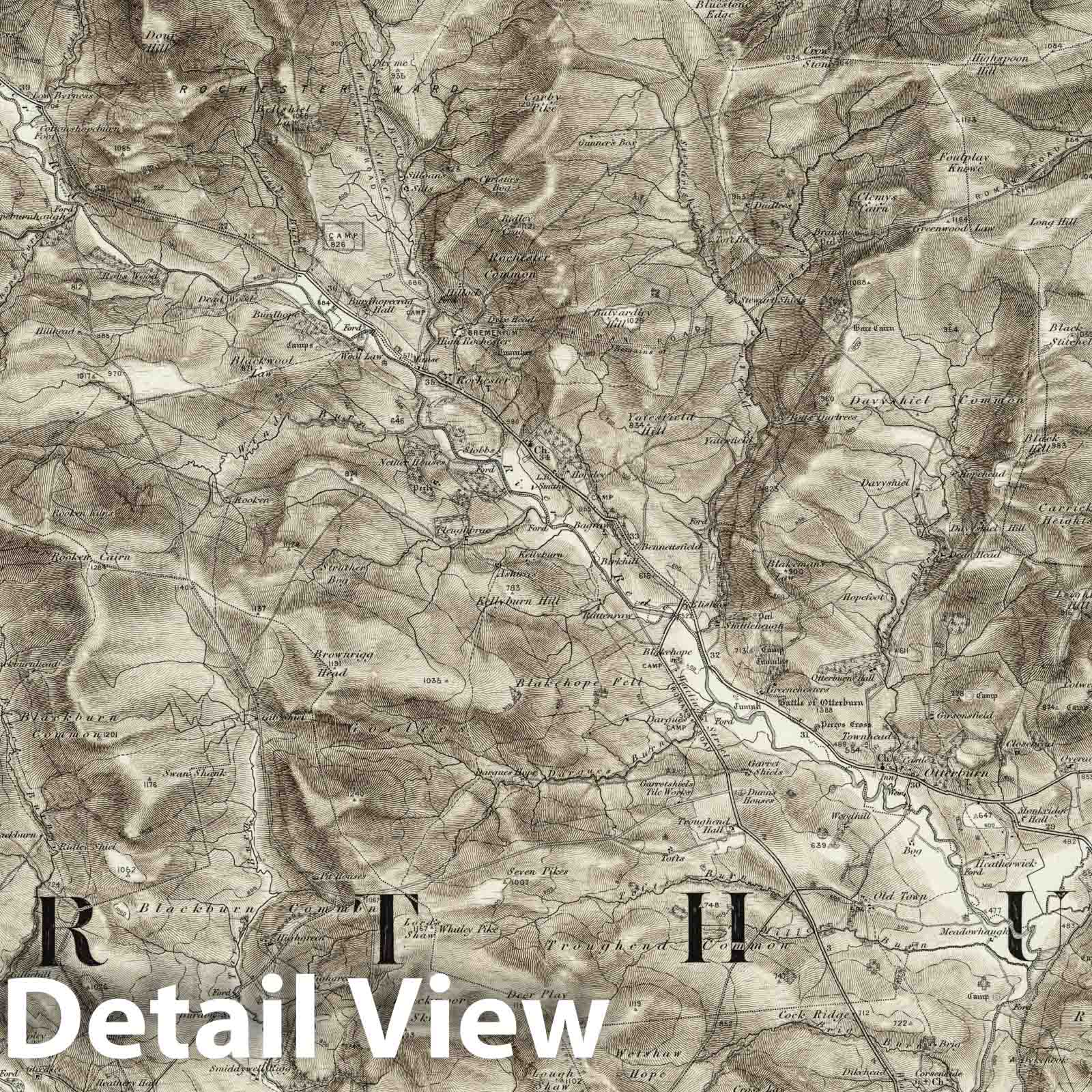 Historic Map : 8 Elsdon (Hills) 1897 - Vintage Wall Art