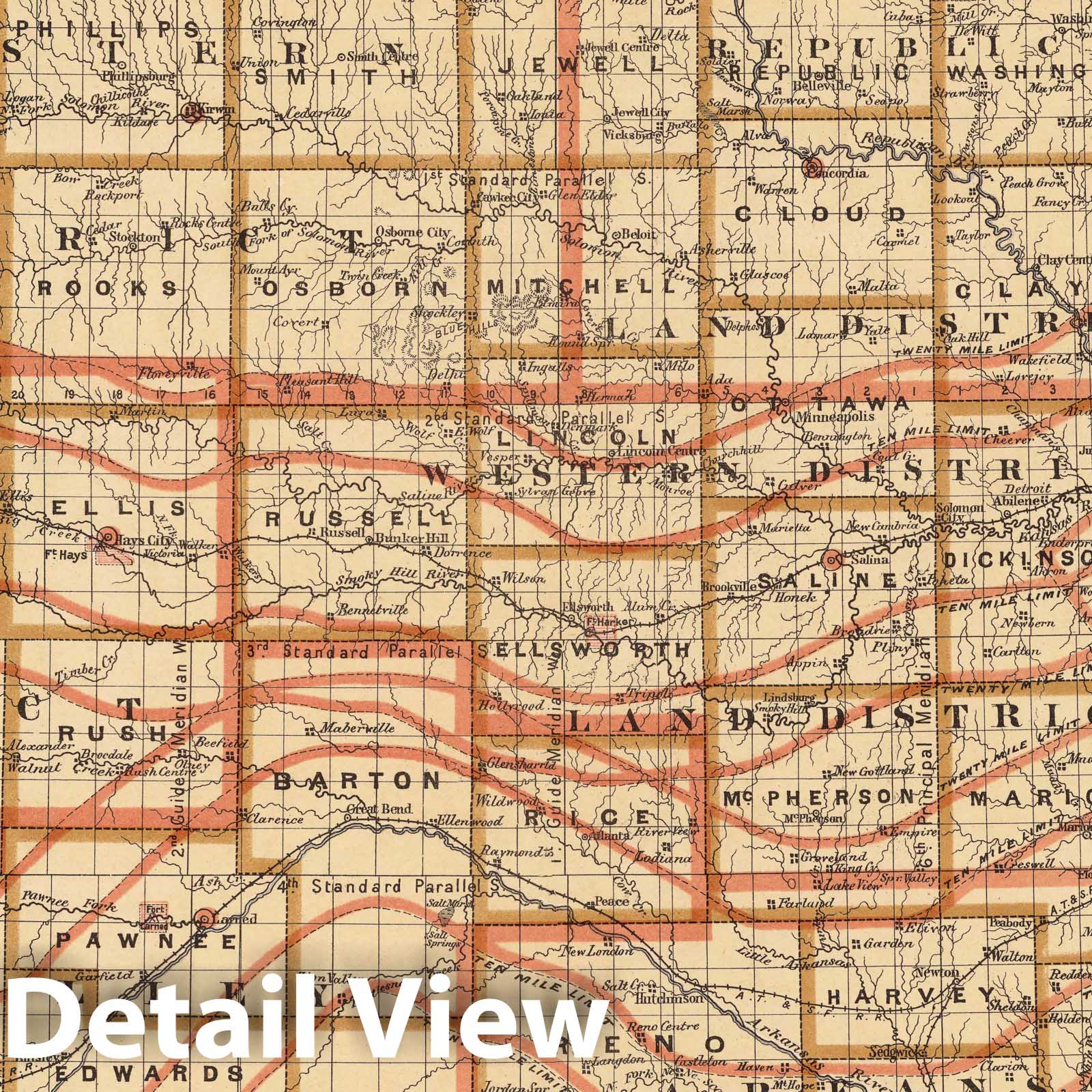 Historic Map, State of Kansas 1876 - Vintage Wall Art