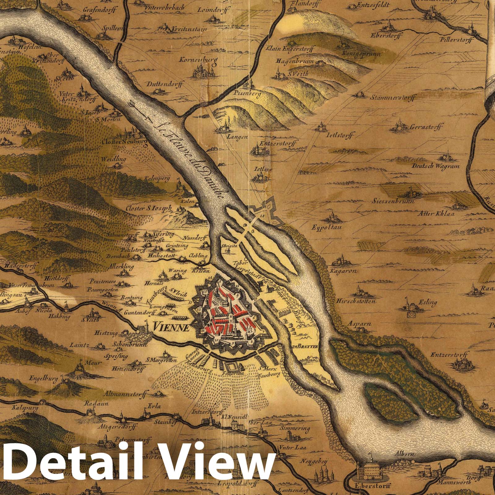 Historic Map : Vienna (Austria),Plan de la Ville de Vienne en Austriche. 1708 , Vintage Wall Art