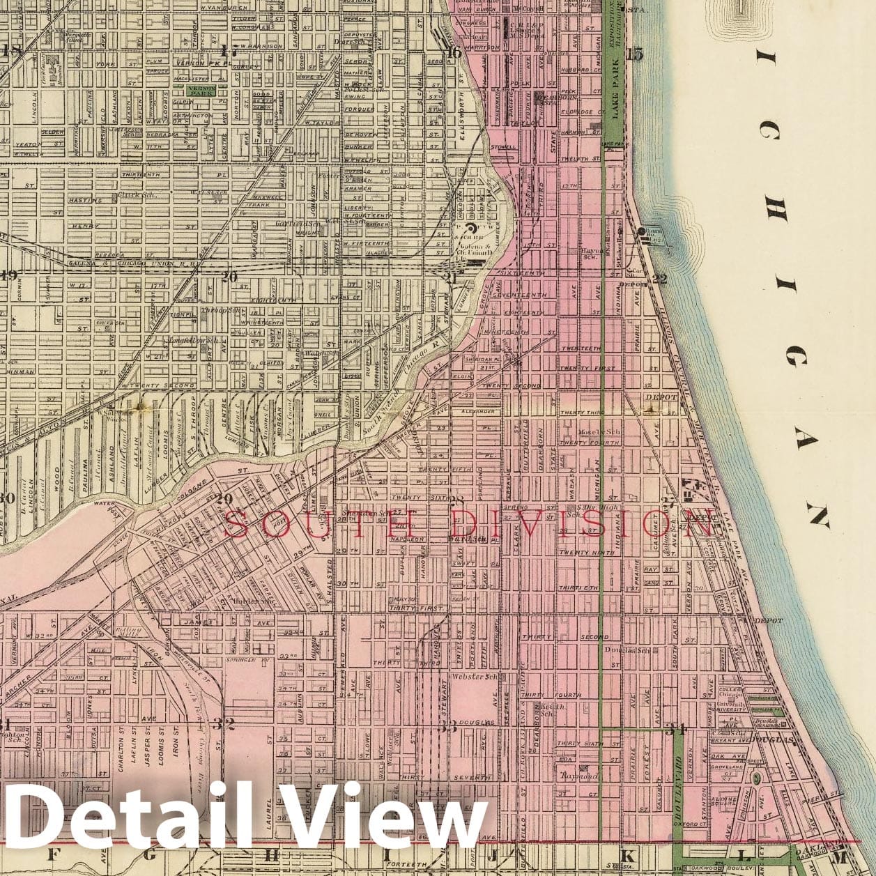 Blanchard's Map of Chicago, Illinois (IL), 1886 - Historic Wall Art