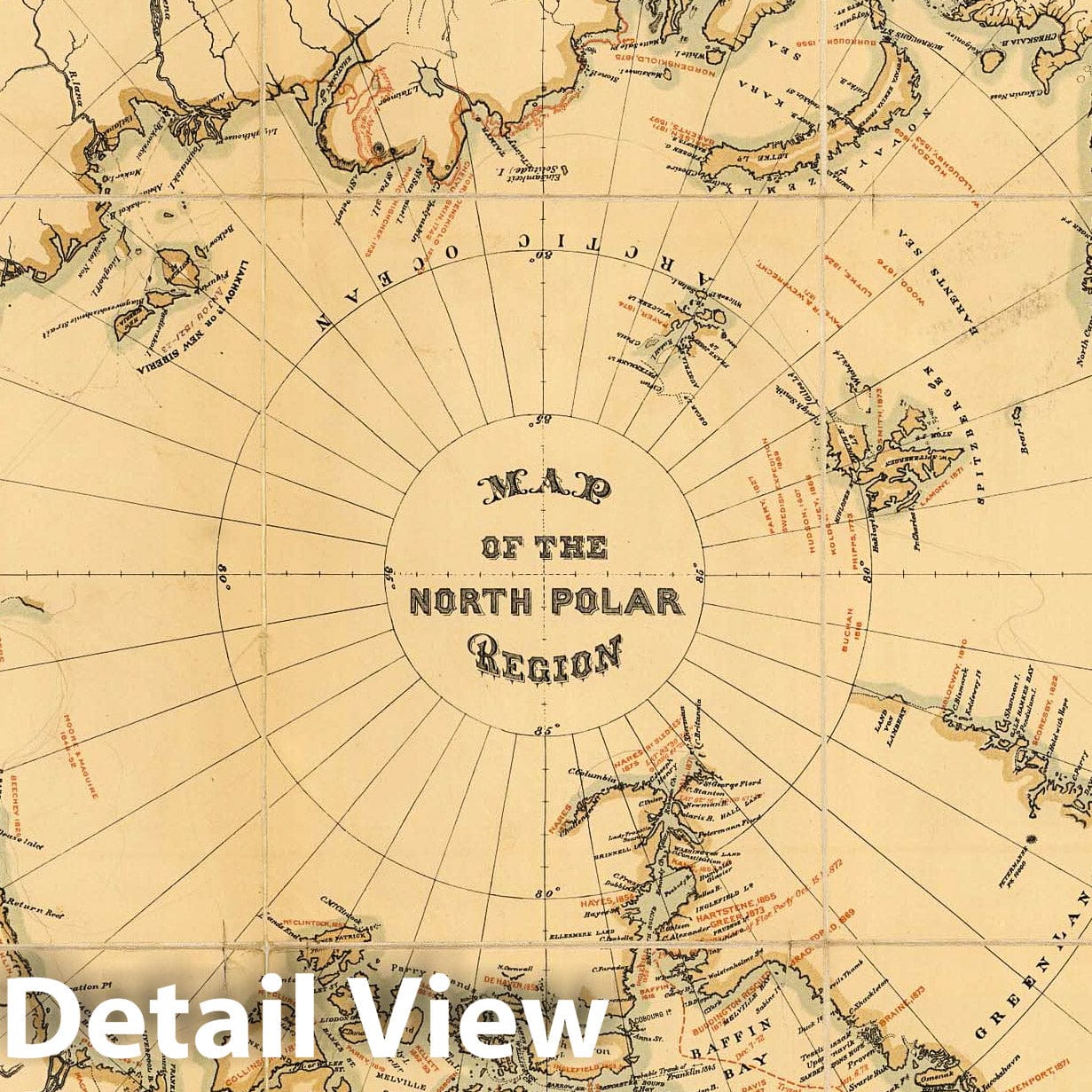 Historic Map : Map of The North Polar Region, 1880 - Vintage Wall Art