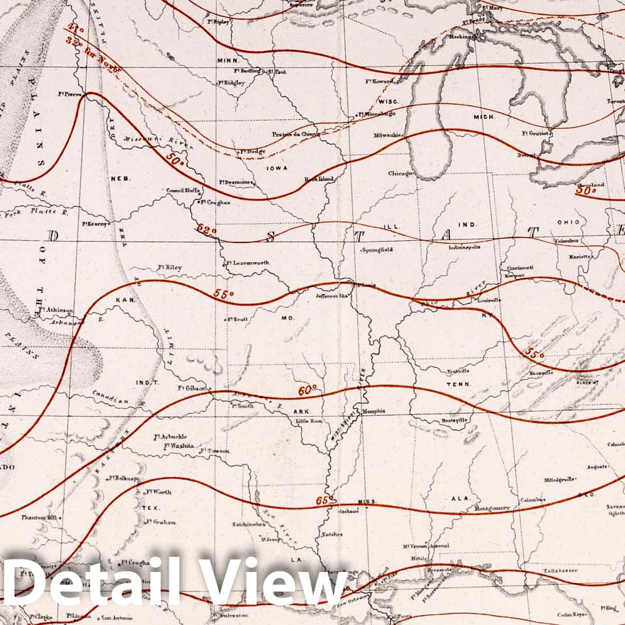 Historic Map : Survey Book, Isothermal chart: Mean distribution of heat for the Autumn on the North American Continent 1857 - Vintage Wall Art