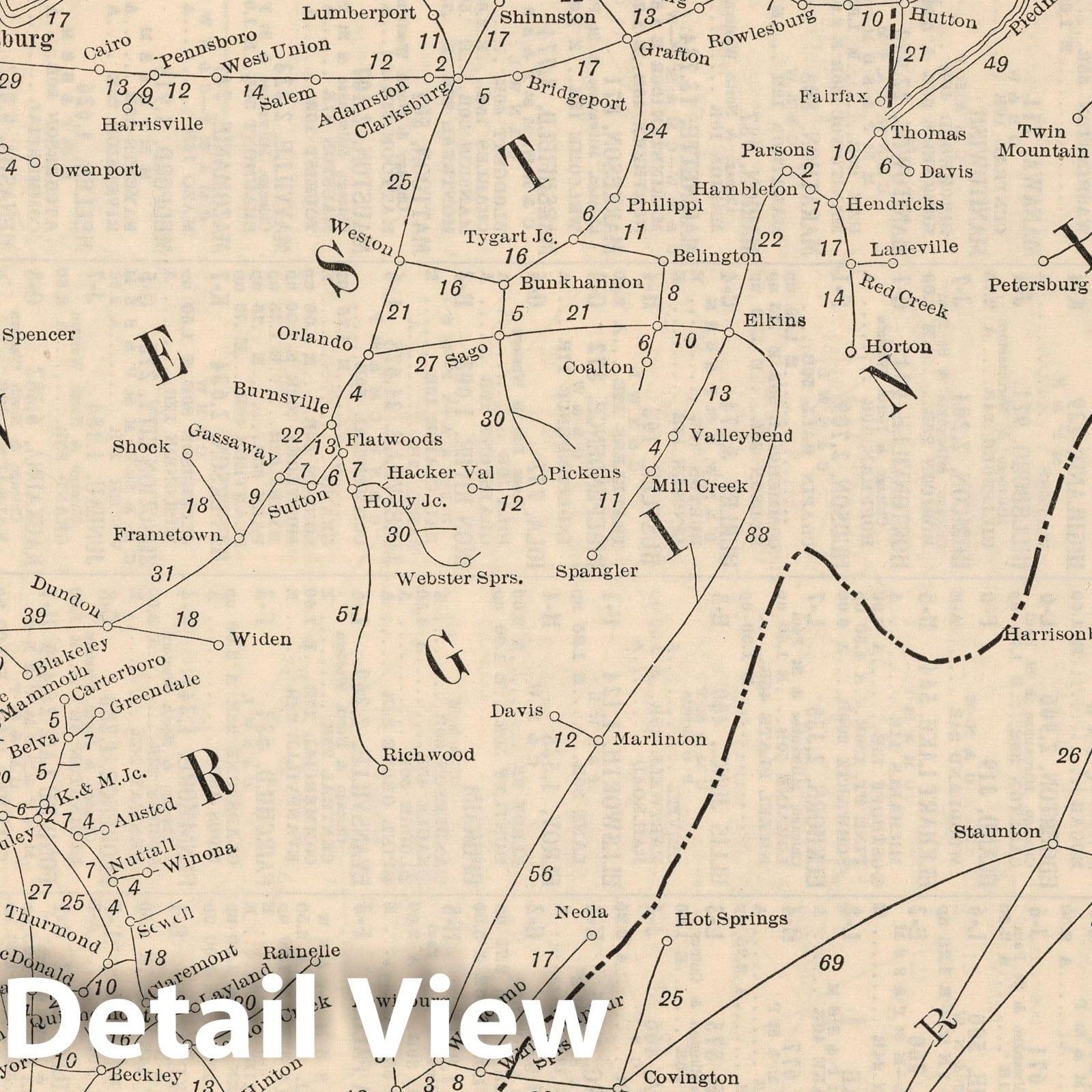 Historic Map : Railway Distance Map of the State of West Virginia, 1934 - Vintage Wall Art