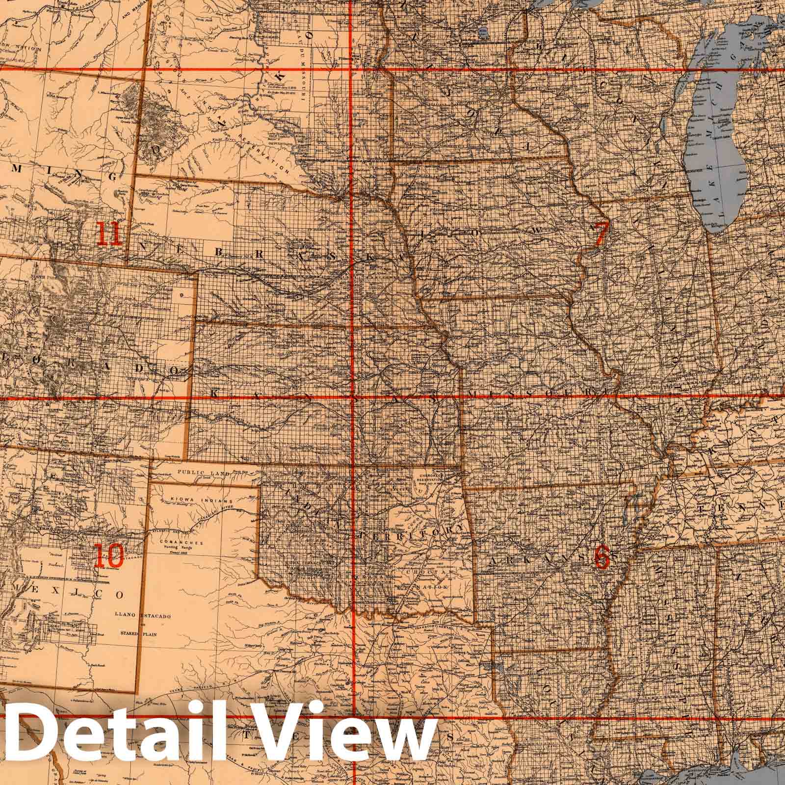 Historic Map : Index to the Centennial Map of The United States and Territories, 1878 - Vintage Wall Art
