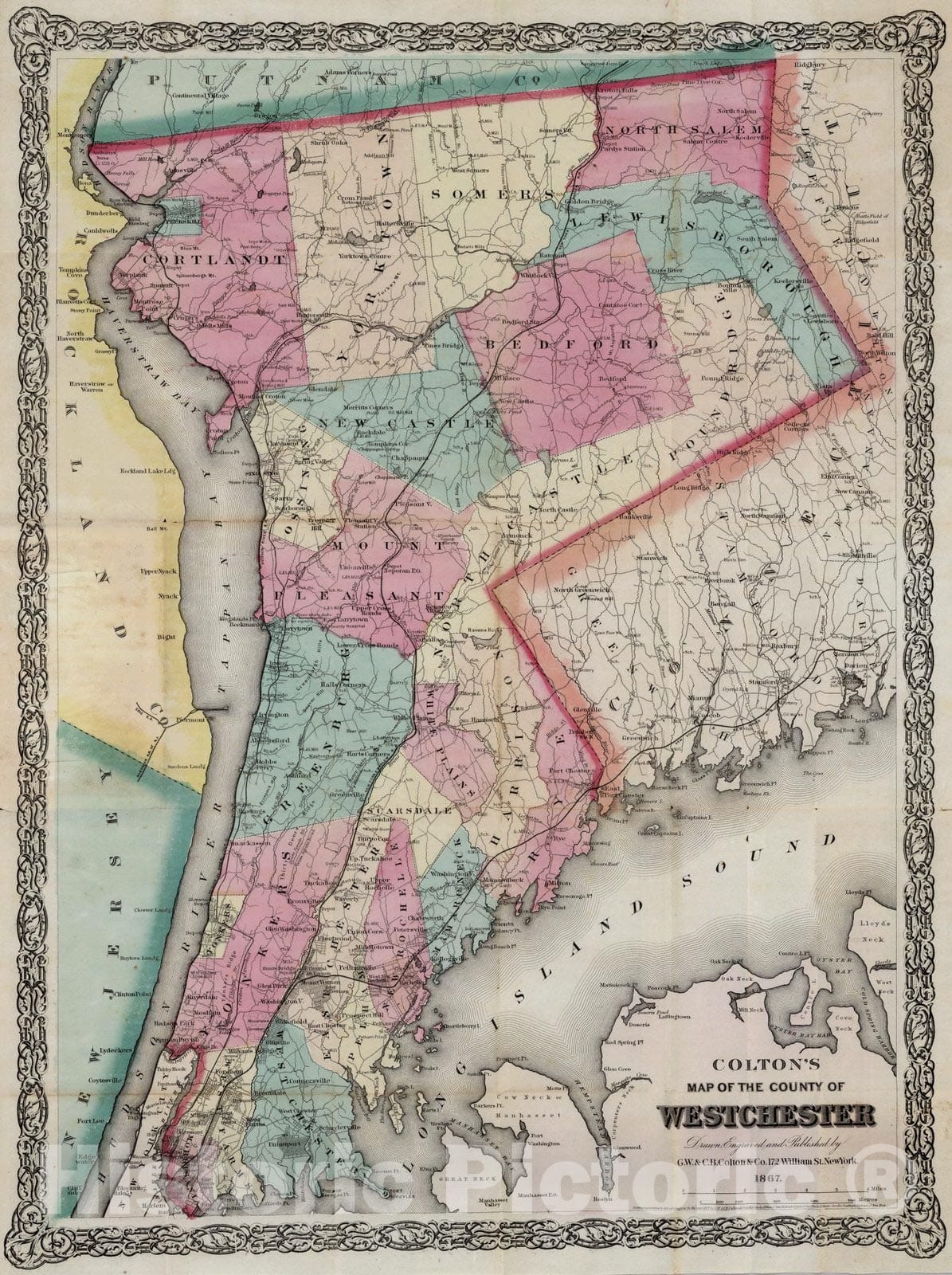 Historic Map - Pocket Map, Westchester County, New York 1867 - Vintage Wall Art