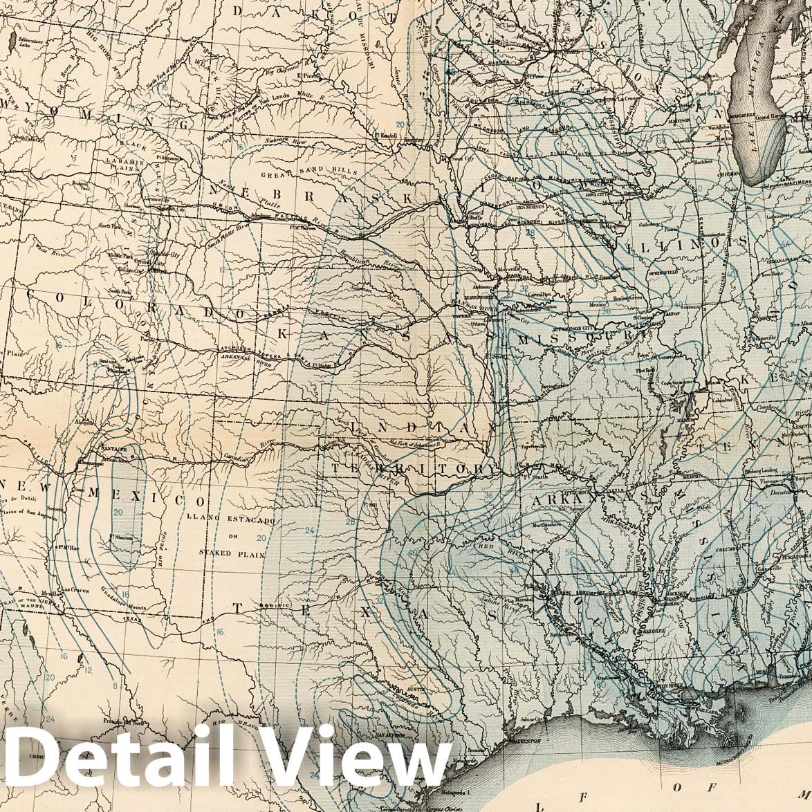 Historic Wall Map : Exploration Book, Rain chart of the United States 1879 - Vintage Wall Art