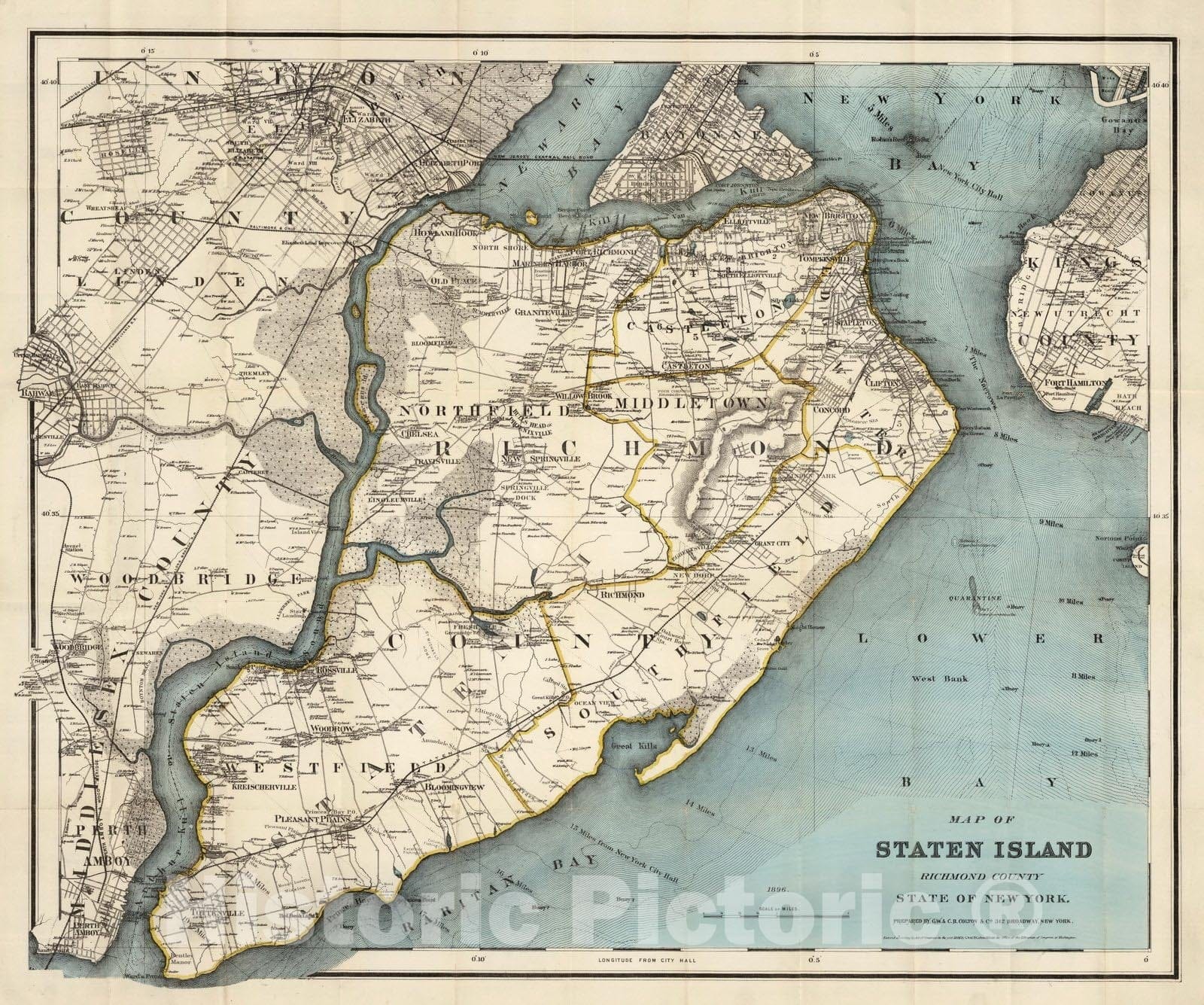 Historic Map : Pocket Map, Staten Island Richmond County 1896 - Vintage Wall Art