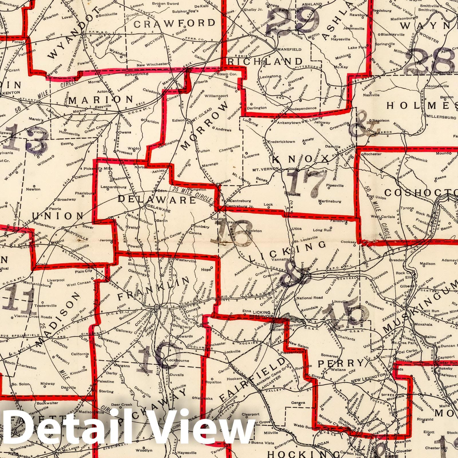 Historic Wall Map : Railroad Map of Ohio, 1890 - Vintage Wall Art