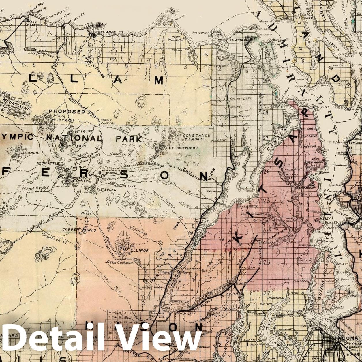 Historic Map : Map of Puget Sound And Grays Harbor Country, 1891 - Vintage Wall Art