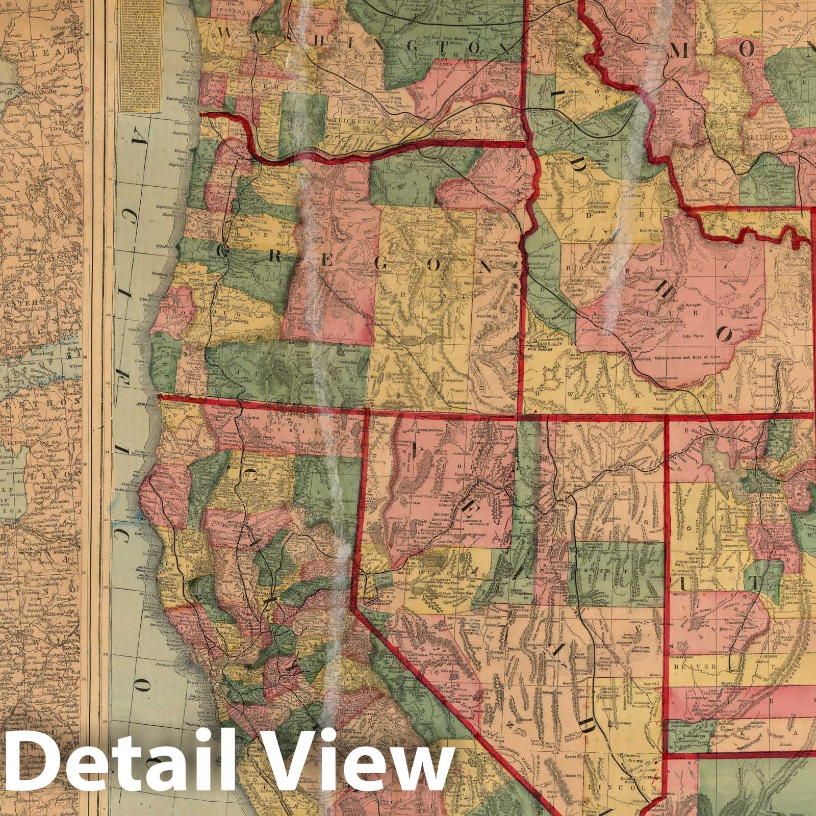Historic Map : County And Railroad Map of The Western States And Territories, 1874 - Vintage Wall Art