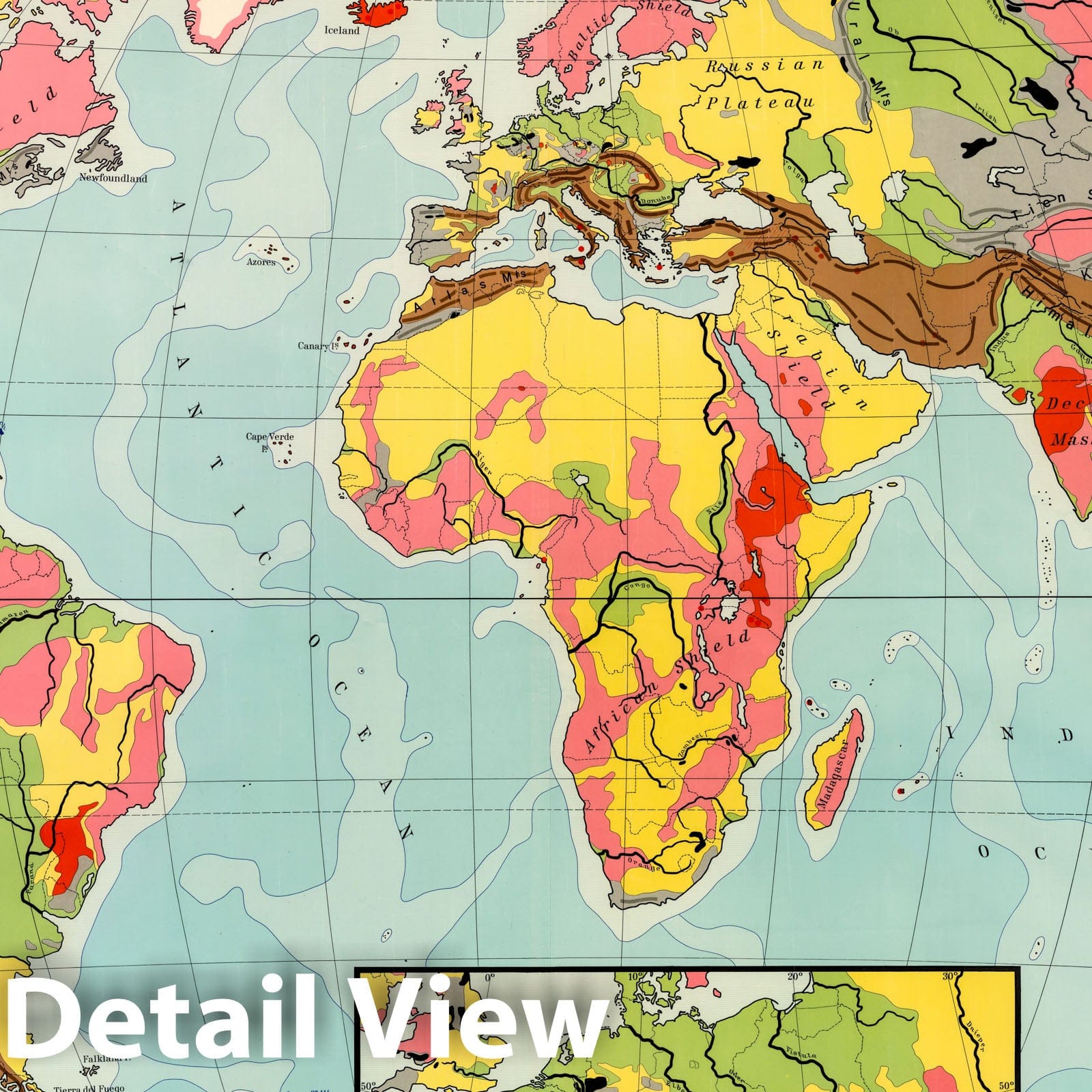 Historic Map : Wall Map, World - Geology: Structure 1960 - Vintage Wall Art