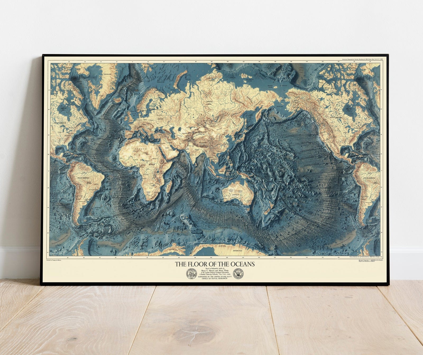 Wall Map, World - Ocean Floors and Land Relief. 1976 - Vintage Wall Art