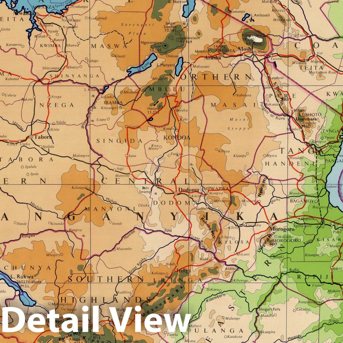 Historic Map : Wall Map, East Africa - Physical-Political 1962 - Vintage Wall Art