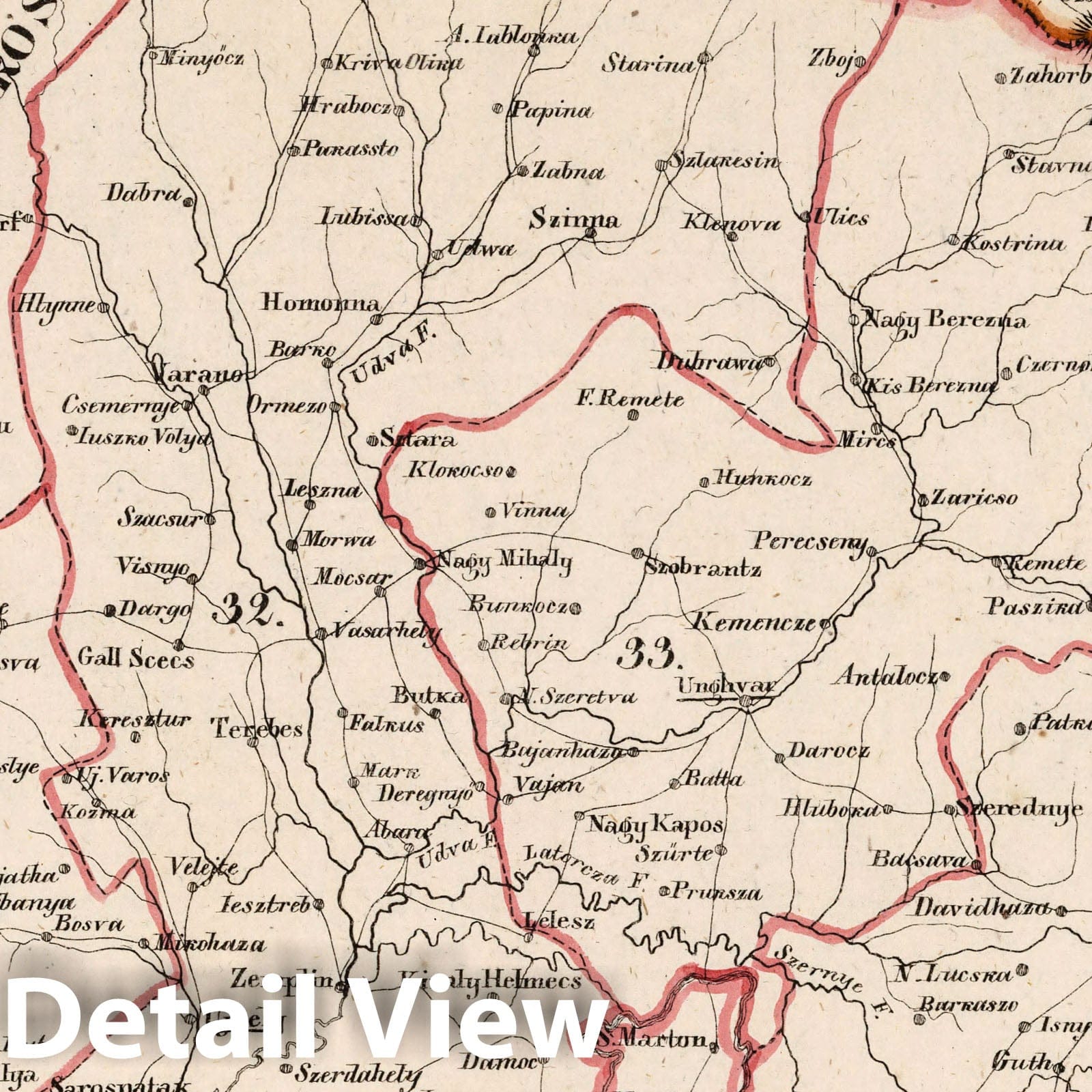 Historic Map : Austria, V.3:11-15:XII: 2. Oesterreich. C. Ungarische erbstaaten, I. Koenigr: Ungarn, Gespanschaft 29, 32-34, 1828 Atlas , Vintage Wall Art