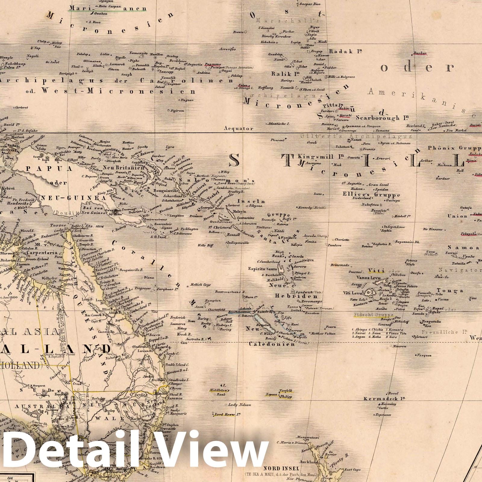 Historic Map : Australia, , Pacific Australien. Neu bearbeitet v. C. GRAF 1863., Vintage Wall Art