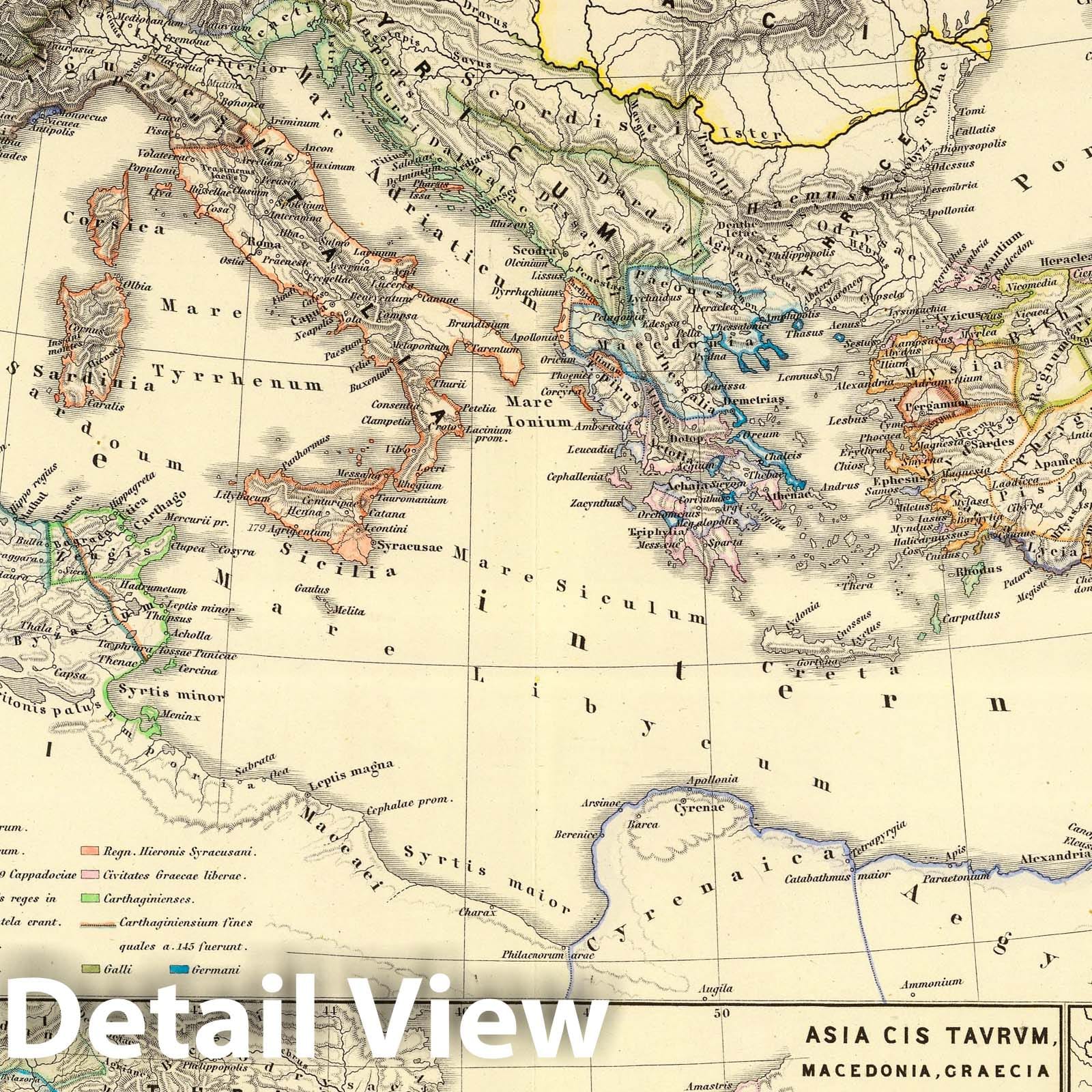 Historic Wall Map : Greece; Tunisia, Carthage (Extinct city), Africa, West, Asia; Eastern Hemisphere 1865, Vintage Wall Art