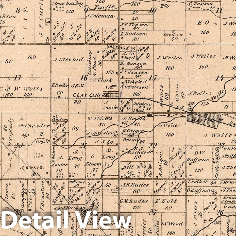 Historic Map : 1874 Clay, Ottawa County, Ohio. - Vintage Wall Art