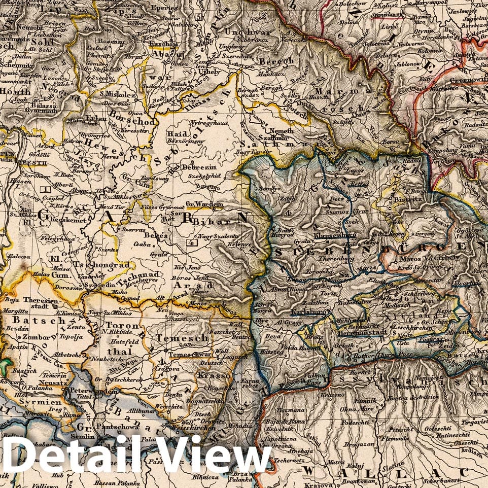 Historic Map : Bulgaria, 1853 Galizien, Ungarn mit Slavonien und Croatien (Hungary, Romania, Bulgaria, Croatia). , Vintage Wall Art