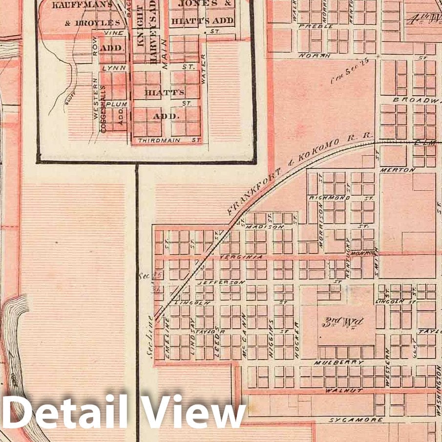 Historic Map : 1876 City of Kokomo, Howard Co. (with) Marion, Jonesboro, Fairmount. - Vintage Wall Art