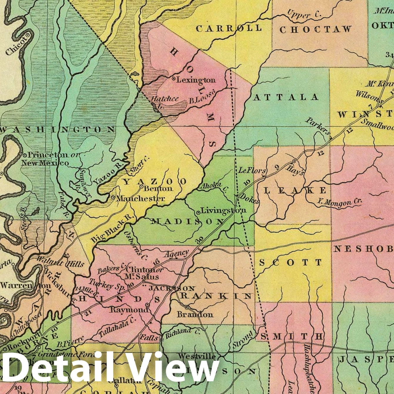 Historic Map : 1836 New Map Of Mississippi. - Vintage Wall Art