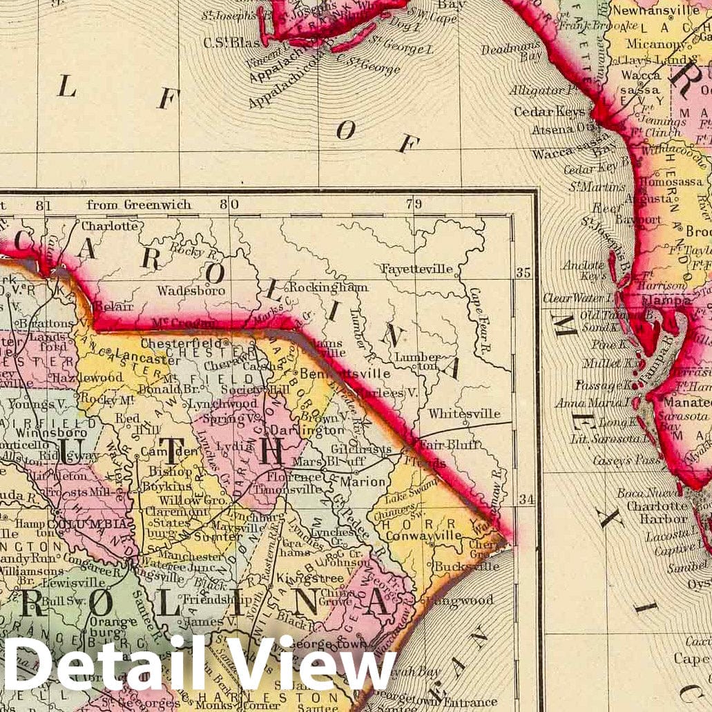 Historic Map : 1860 County Map Of Florida. - Vintage Wall Art