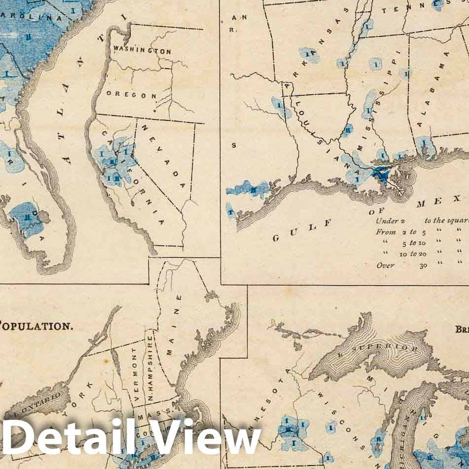 Historic Map : 1875 Population - United States census, 1870. Density, Foreign, Colored, British American, Swedish and Norwegian. - Vintage Wall Art