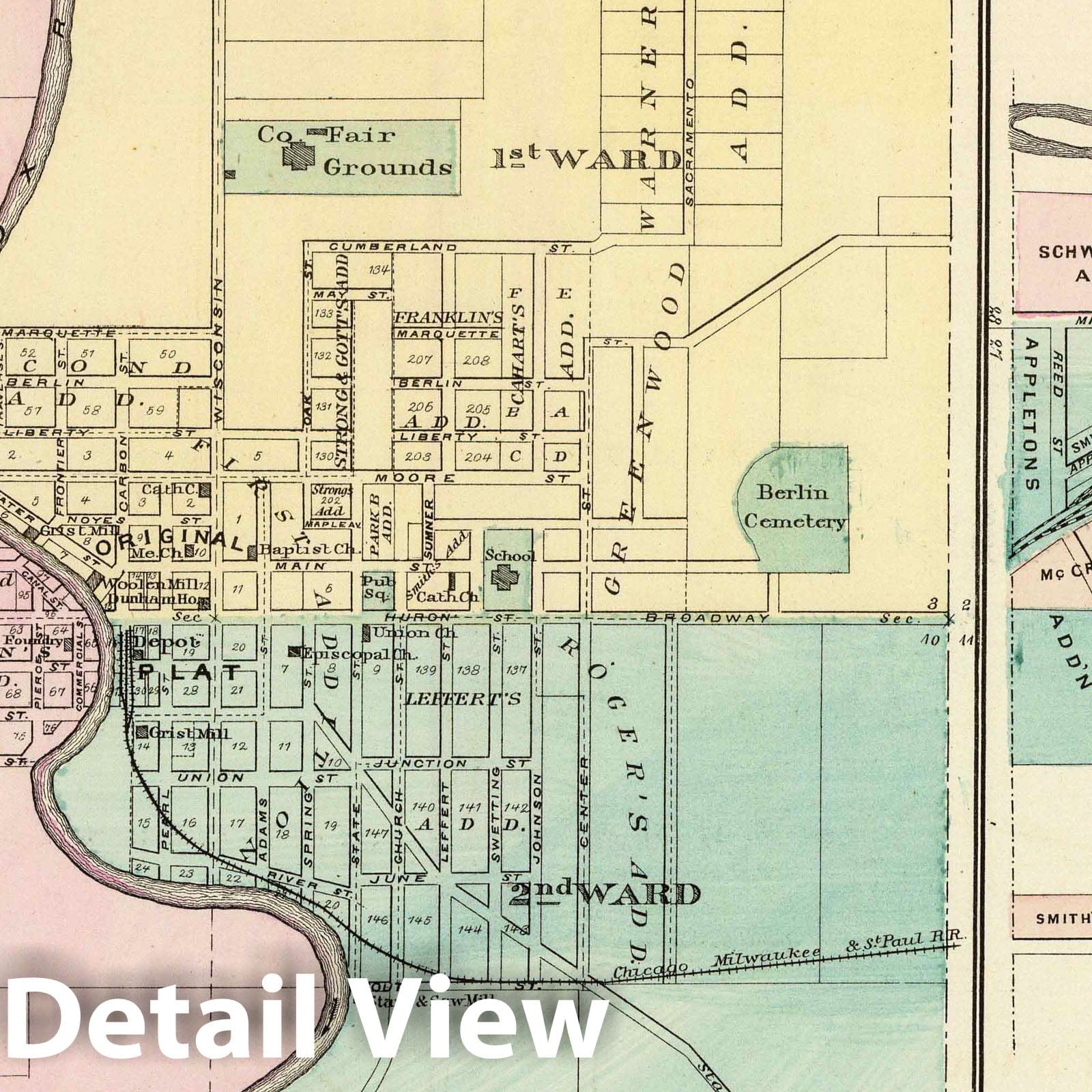 Historic Map : 1878 Berlin and Village of Plymouth. - Vintage Wall Art