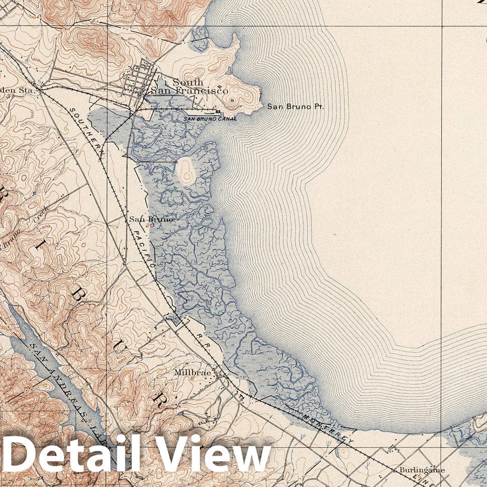 Historic Map : Geologic Atlas - 1913 San Mateo Quadrangle. Topography. - Vintage Wall Art