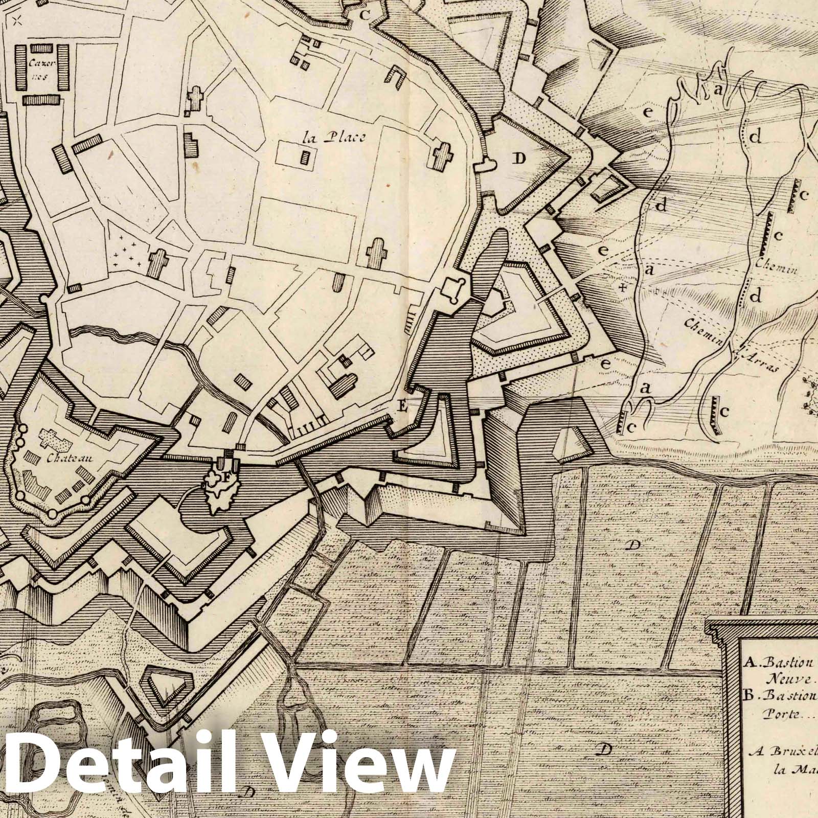 Historic Map : Bethune , France, 1710 52. La Ville de Bethune, France, avec les Attaques. 1710. , Vintage Wall Art