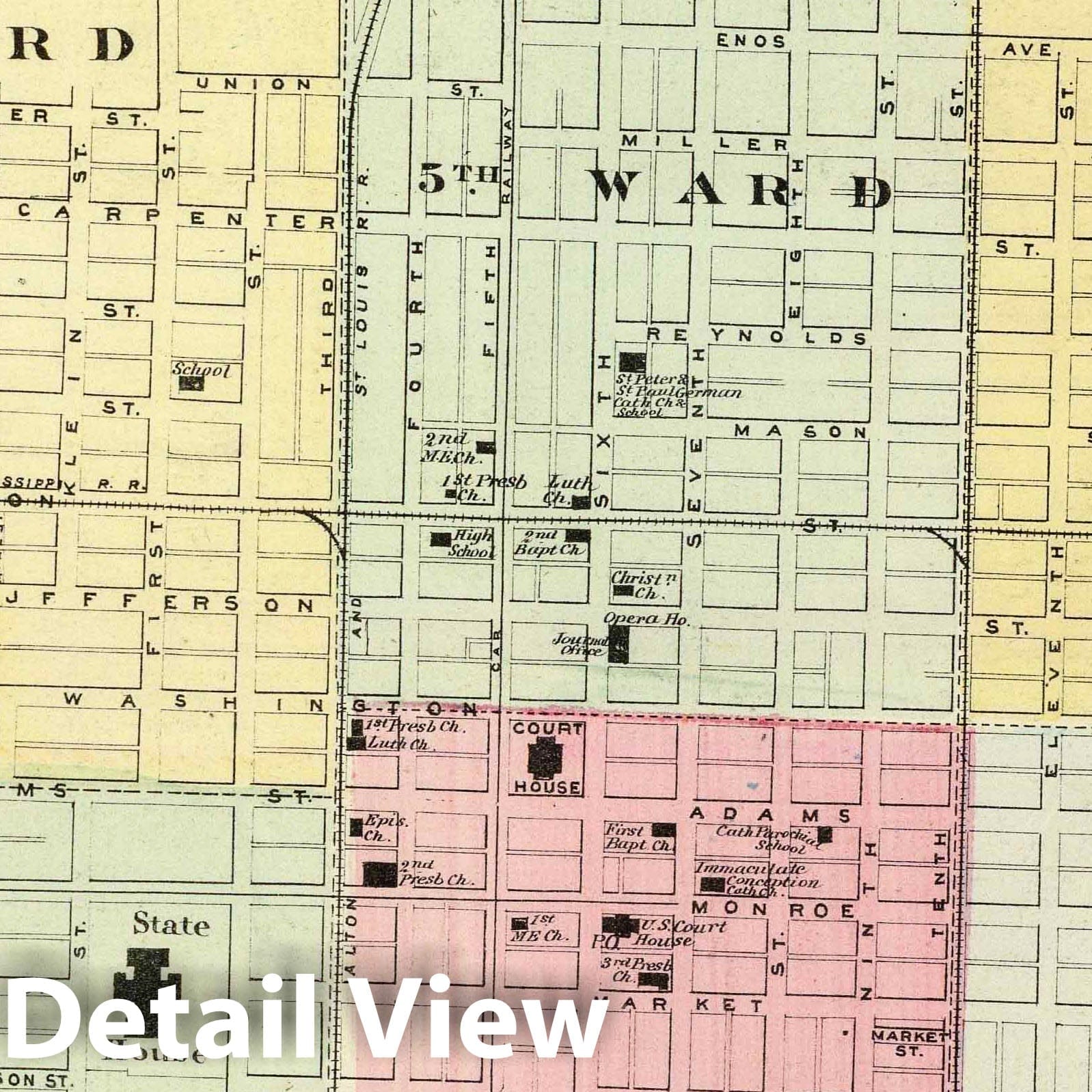 Historic Map : 1876 Map of Springfield City. - Vintage Wall Art