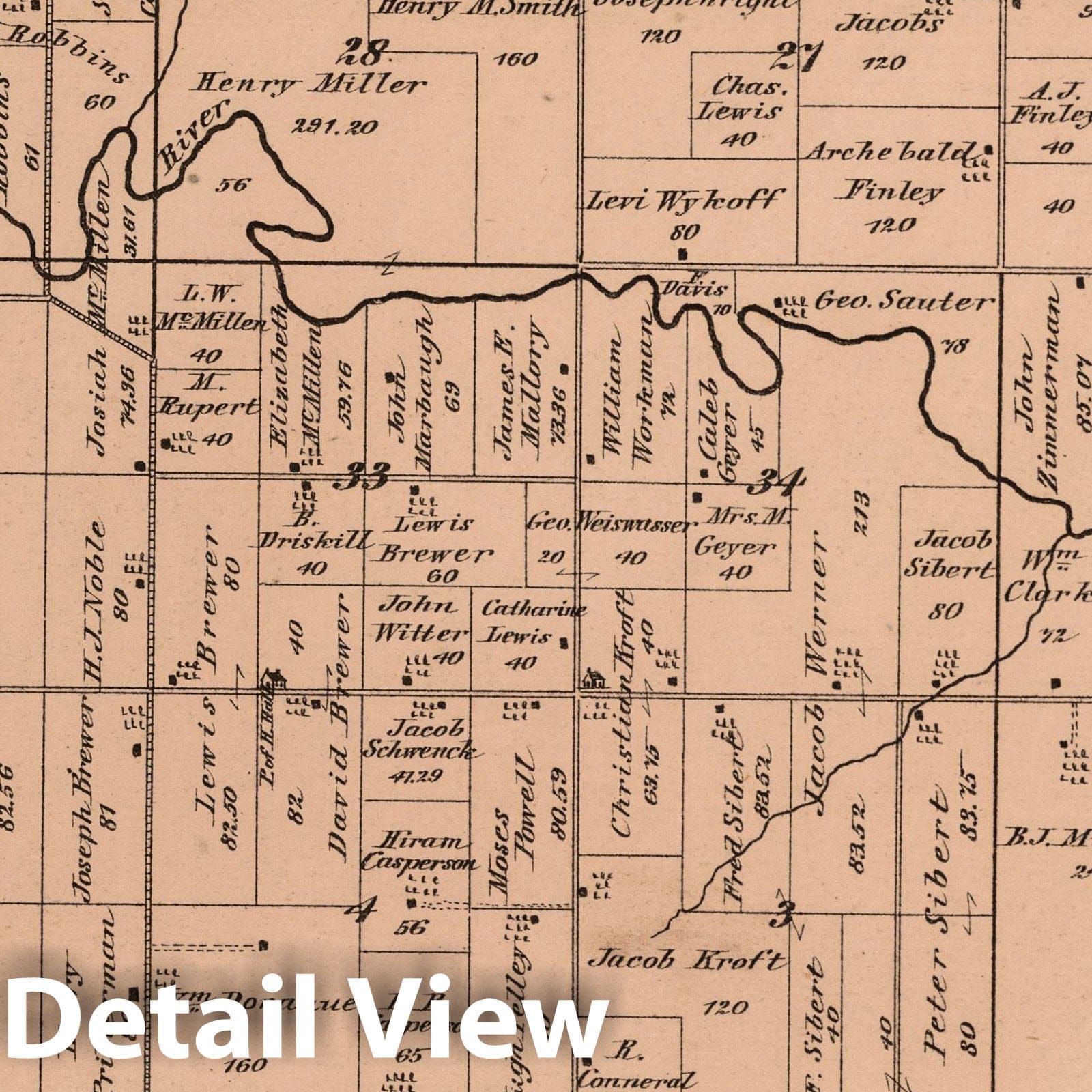 Historic Map : 1880 Salem Township, Auglaize County, Ohio. Kossuth. - Vintage Wall Art