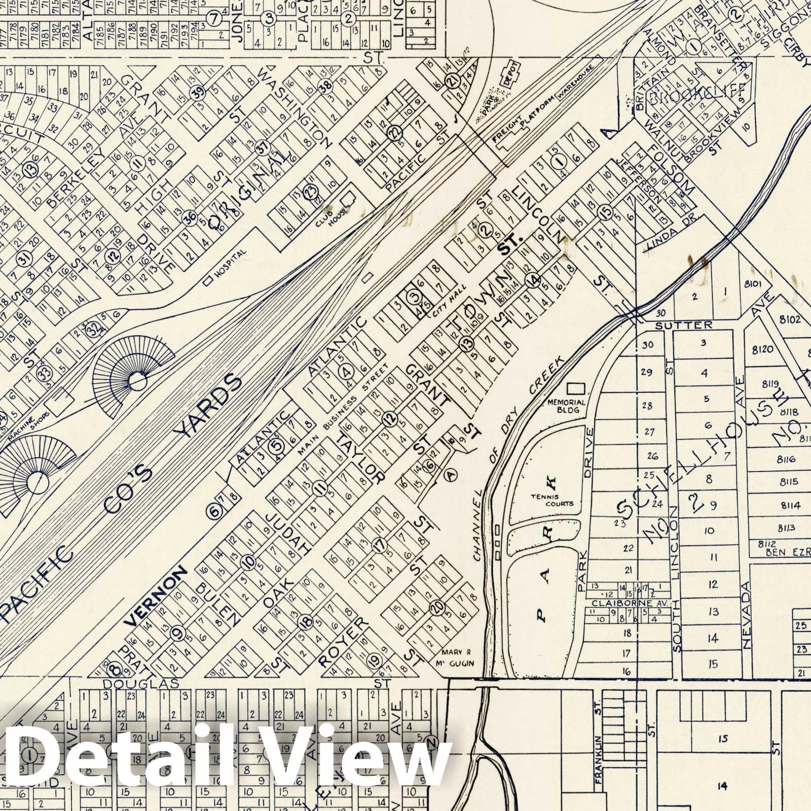Historic Map - 1938 Thomas Bros. Map of Roseville, Placer County, California. - Vintage Wall Art