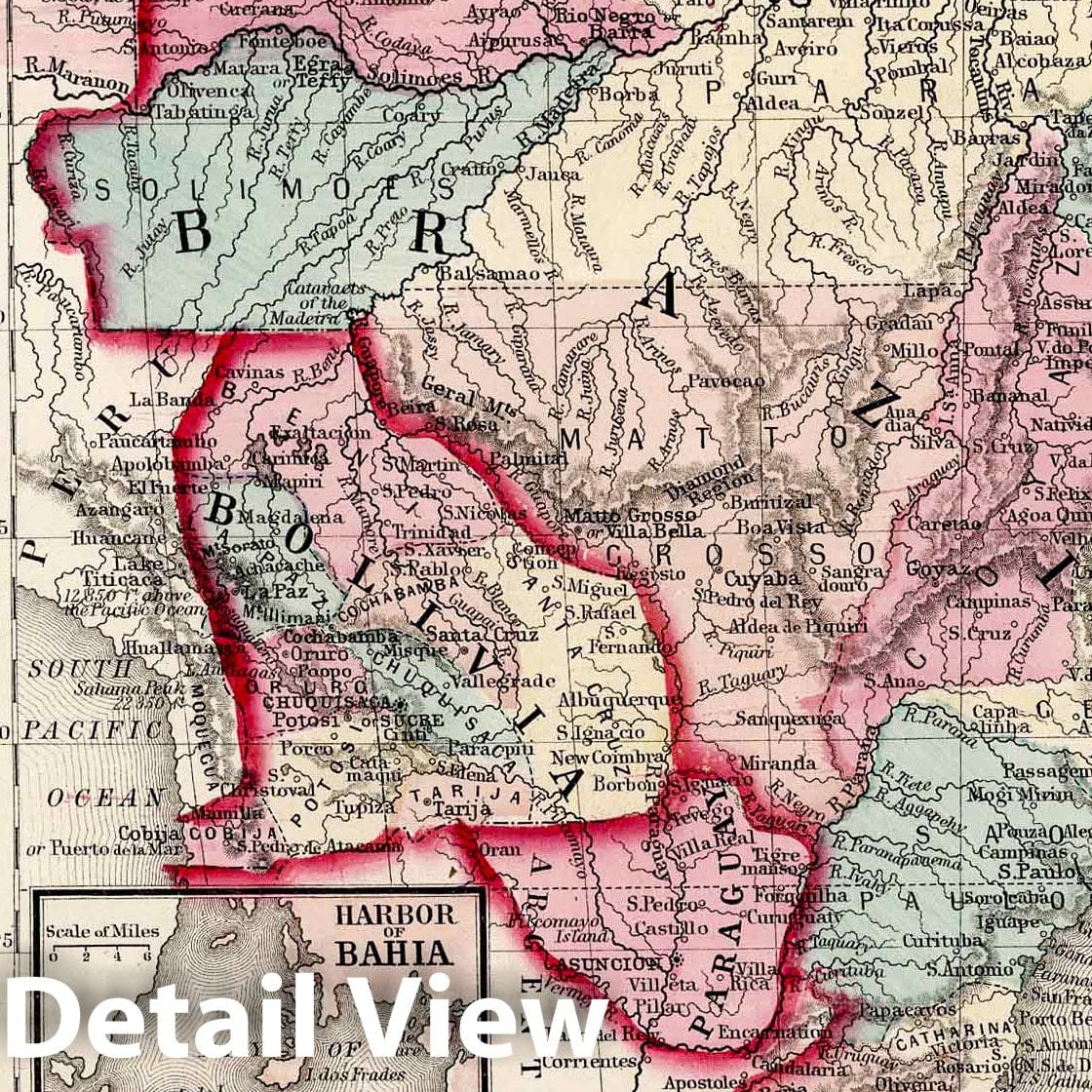 Historic Map : 1877 Map of Brazil, Bolivia, Paraguay, and Uruguay; Map of Chili - Vintage Wall Art