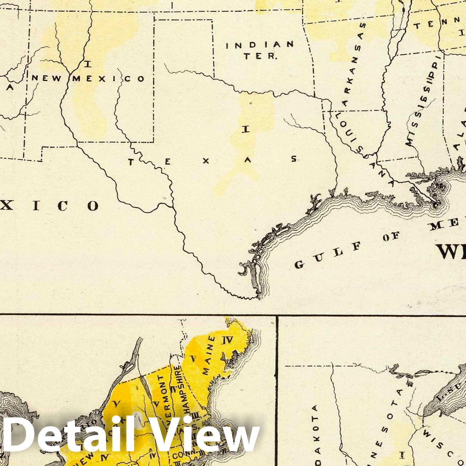 Historic Map : 1876 Products raised in proportion to population and acres of improved land in 1870. Wheat. Hay. Corn. - Vintage Wall Art