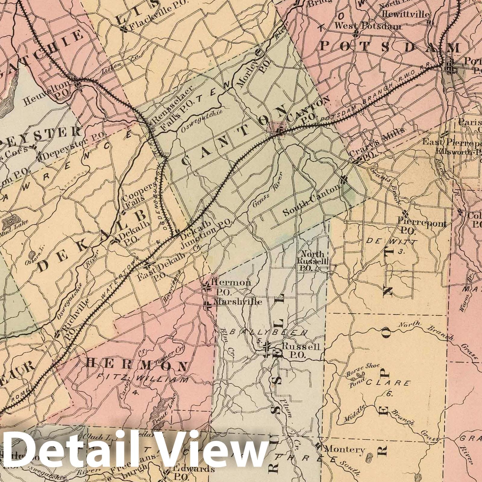 Historic Map : 1865 Map of St. Lawrence County. - Vintage Wall Art
