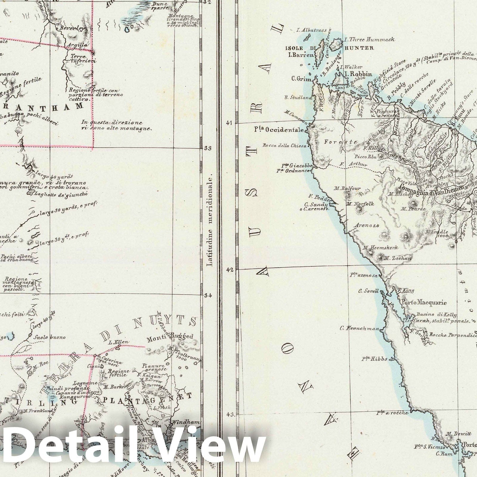 Historic Map : Australia, Tasmania 1848 Australia Occidentale ed Isola di Van-Dieman. , Vintage Wall Art