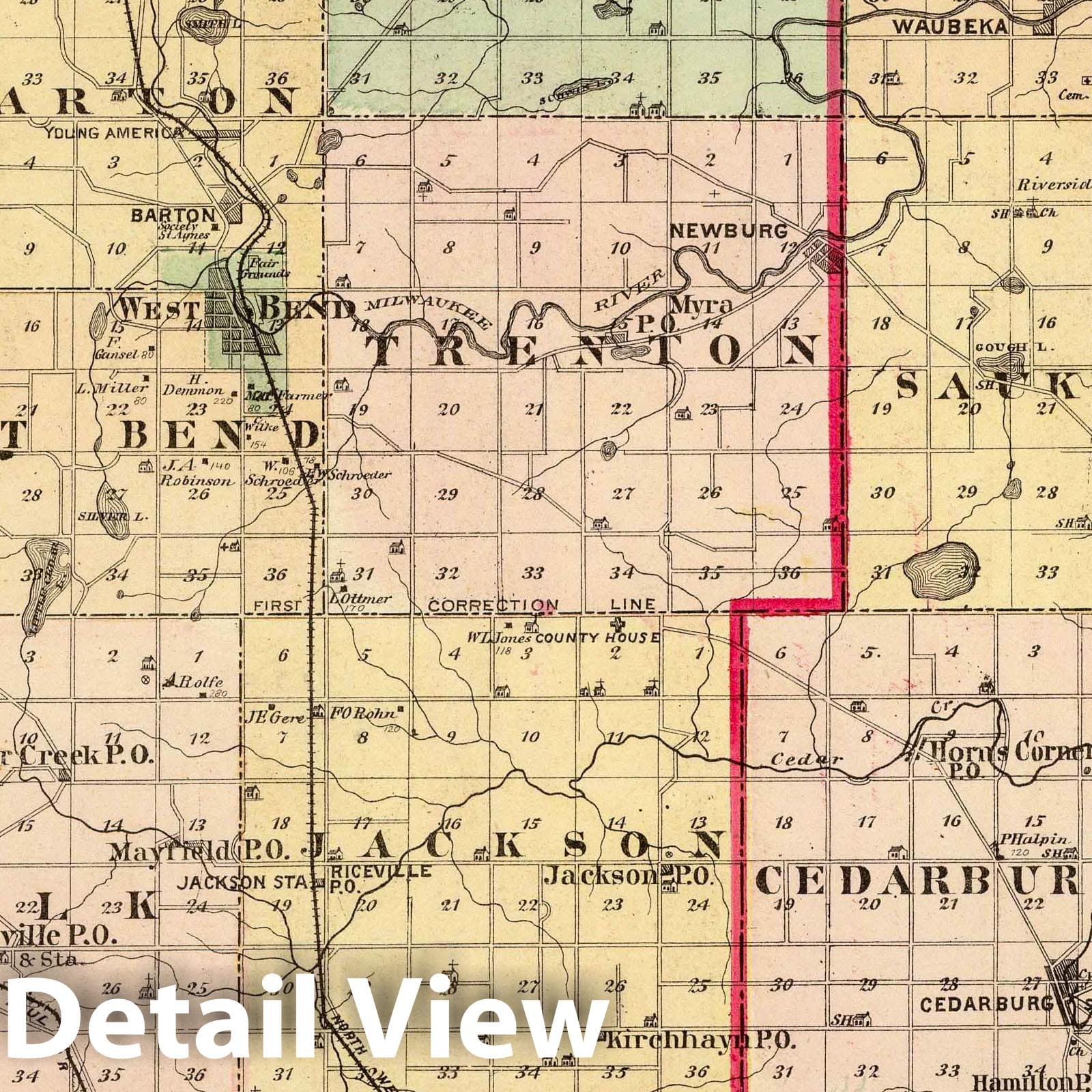 Historic Map : 1878 Map of Washington and Ozaukee counties, State of Wisconsin. - Vintage Wall Art