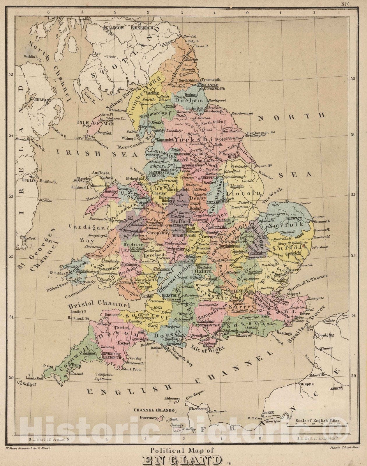 Historic Map - 1880 Political Map of England. - Vintage Wall Art