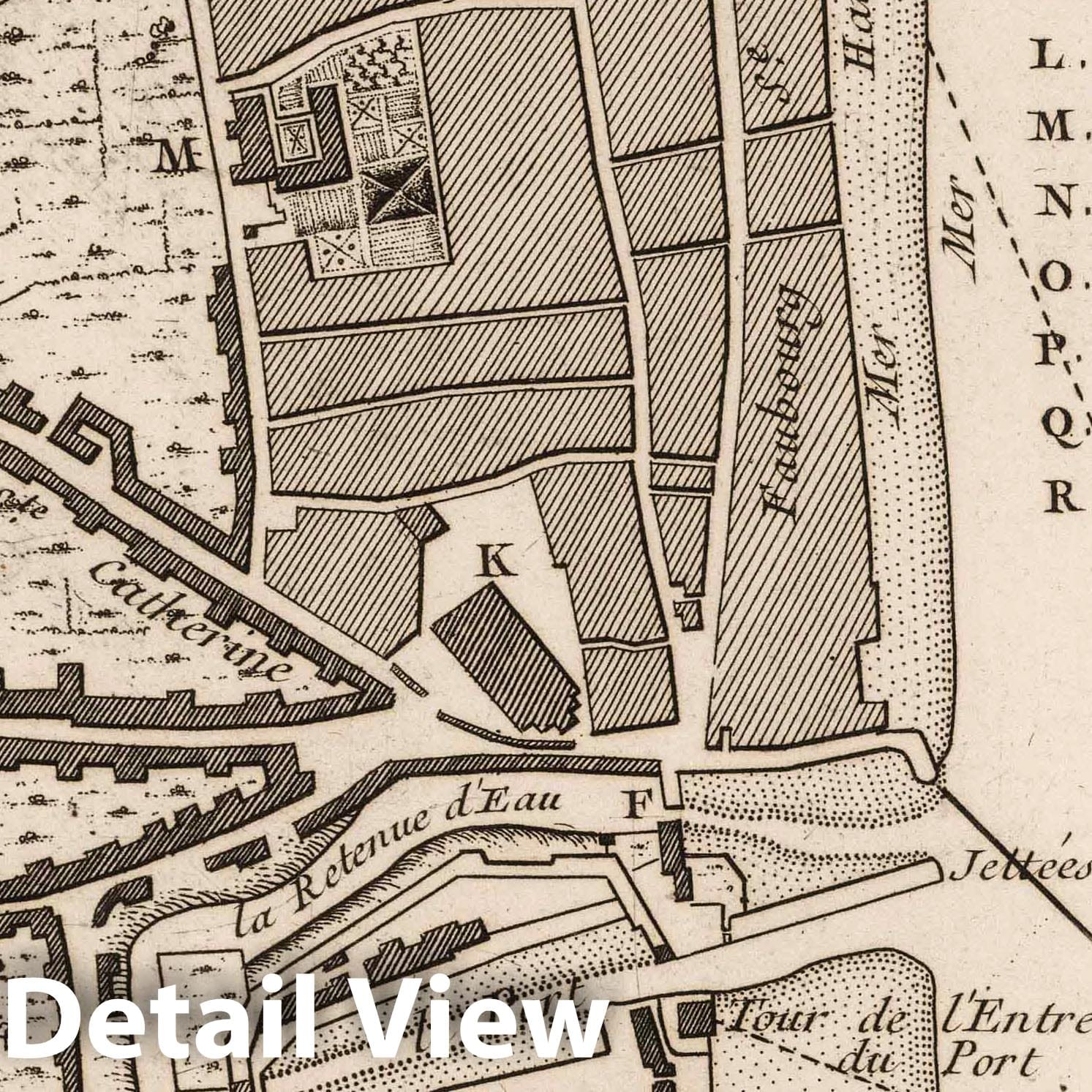 Historic Map : France , Honfleur France, 1764 Plan de la ville et port de Honfleur. , Vintage Wall Art