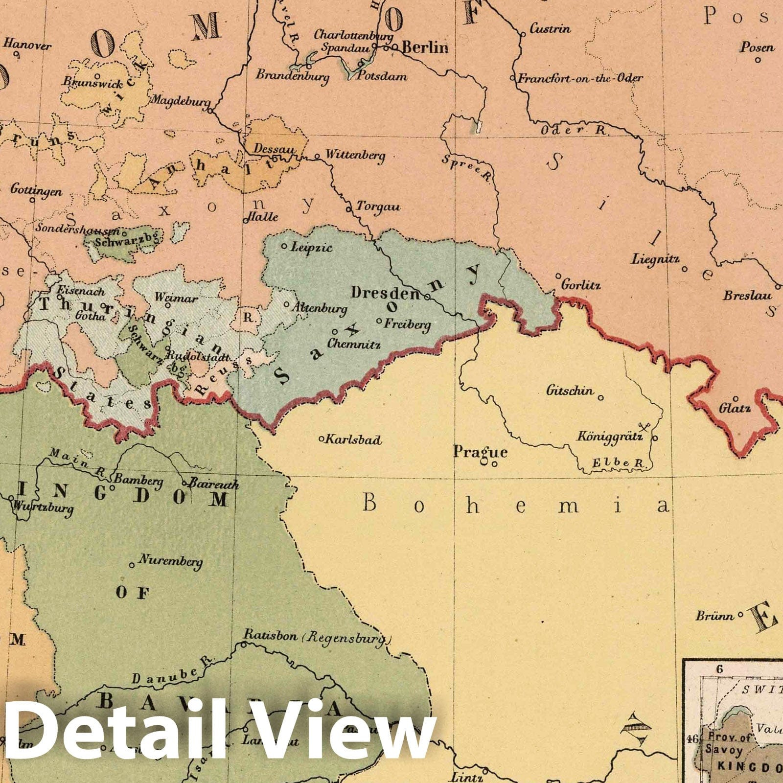 Historic Map : School Atlas - Plate V B. Outline Map of the German States after the War of 1866. - Vintage Wall Art