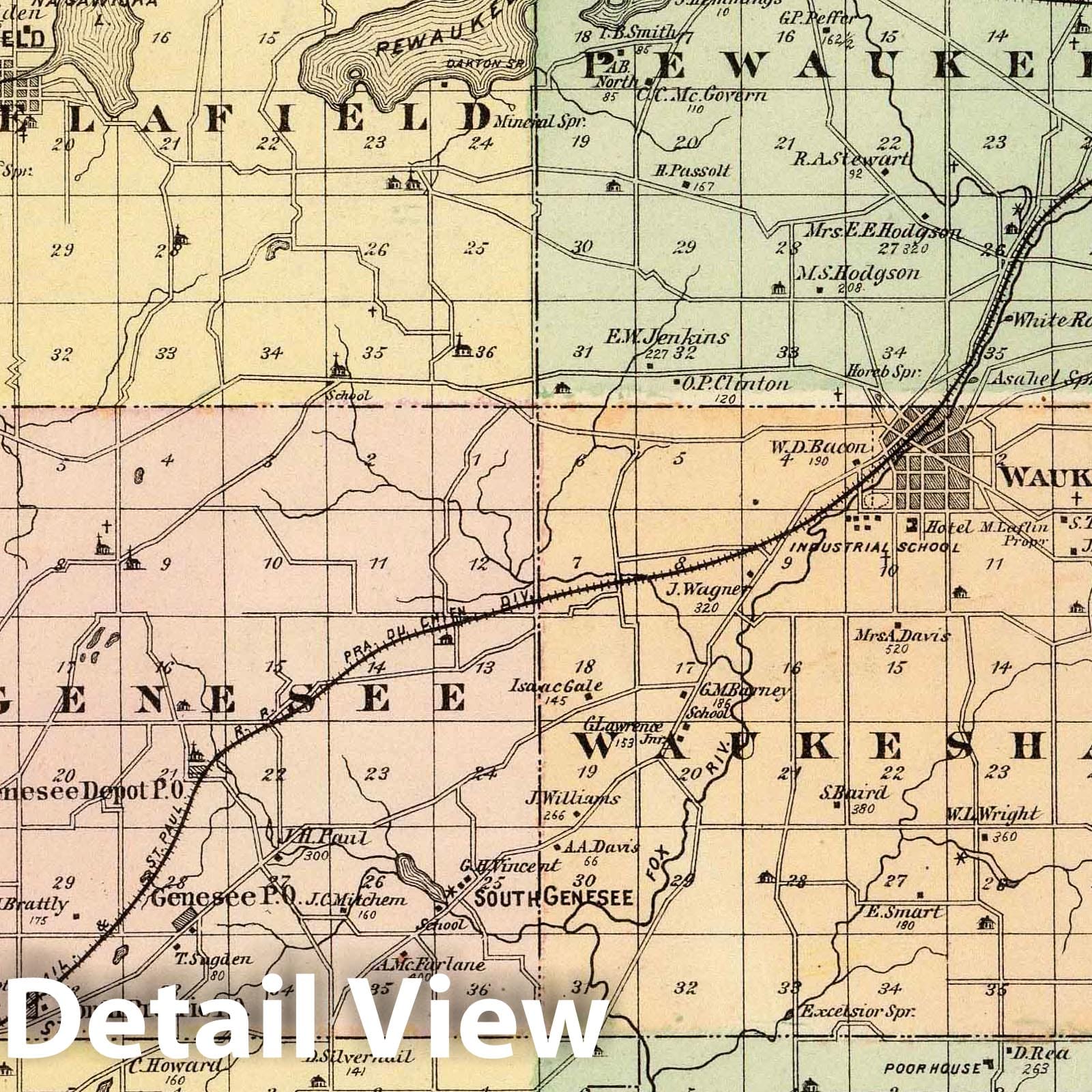 Historic Map : 1878 Map of Waukesha County, State of Wisconsin. - Vintage Wall Art