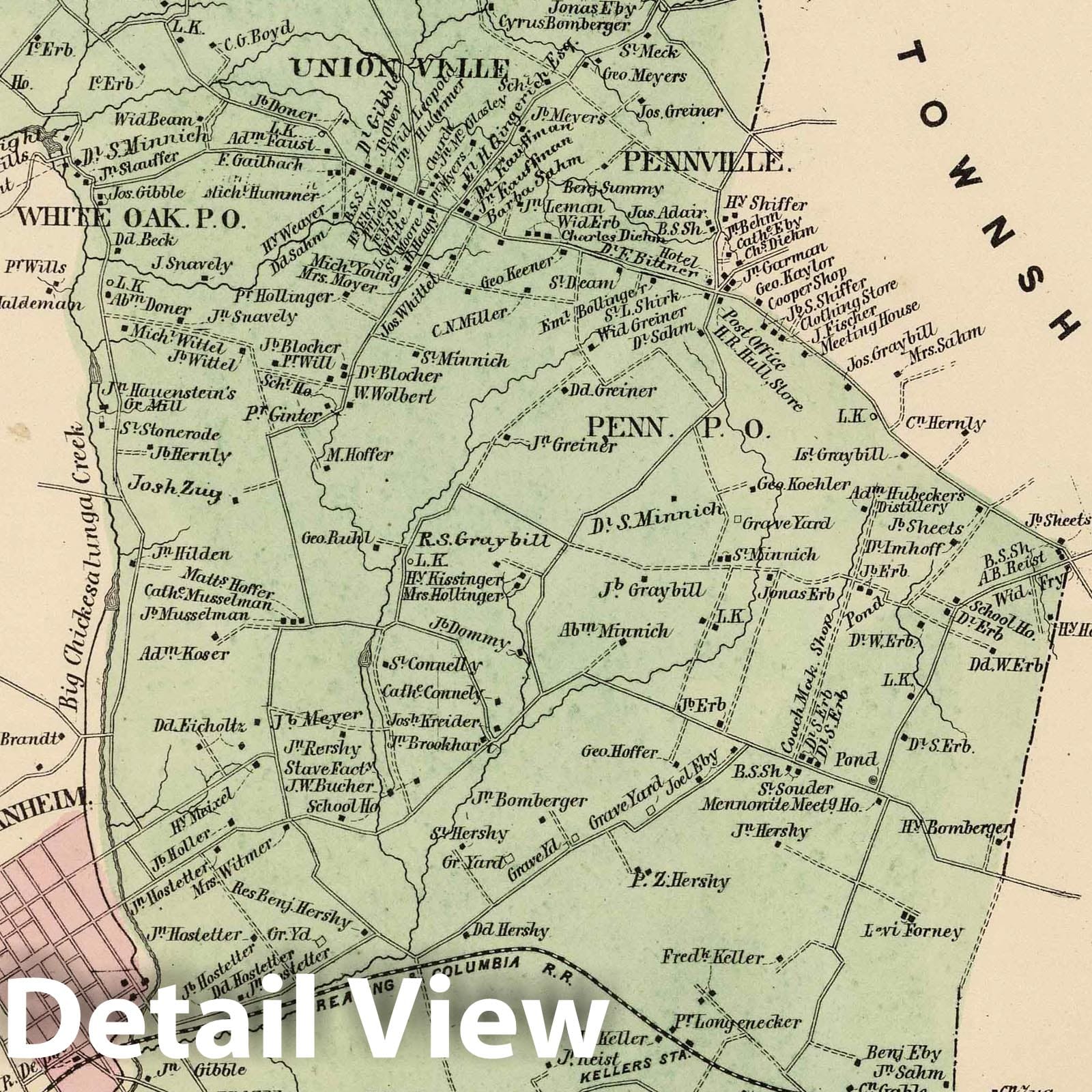Historic Map : 1864 Penn Township, Lancaster, Pennsylvania. - Vintage Wall Art